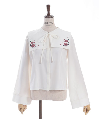 Rose Embroidery Fake Collar Set Blouse