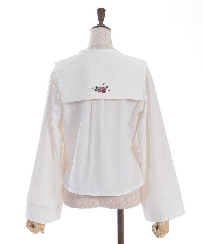 Rose Embroidery Fake Collar Set Blouse