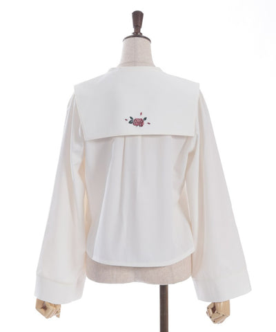 Rose Embroidery Fake Collar Set Blouse