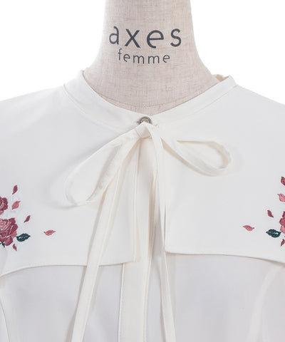 Rose Embroidery Fake Collar Set Blouse