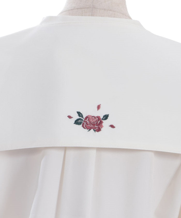 Rose Embroidery Fake Collar Set Blouse