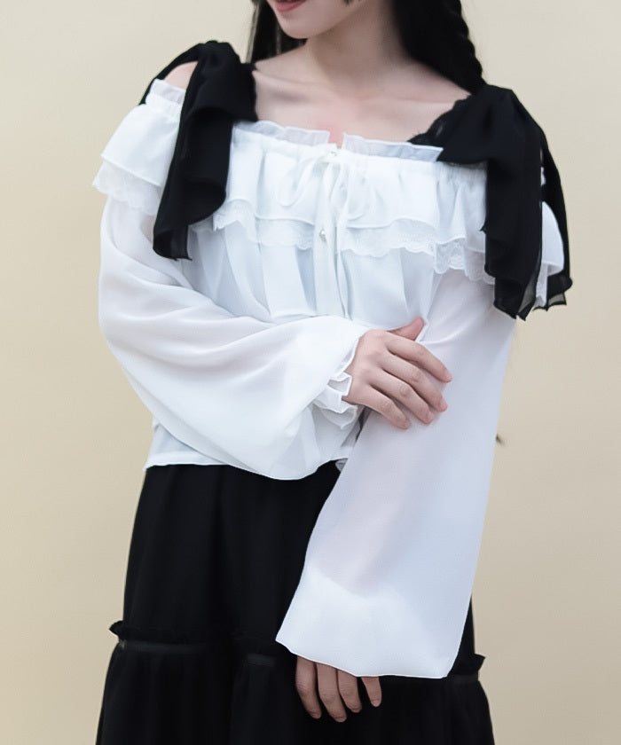 Off-Shoulder Chiffon Blouse