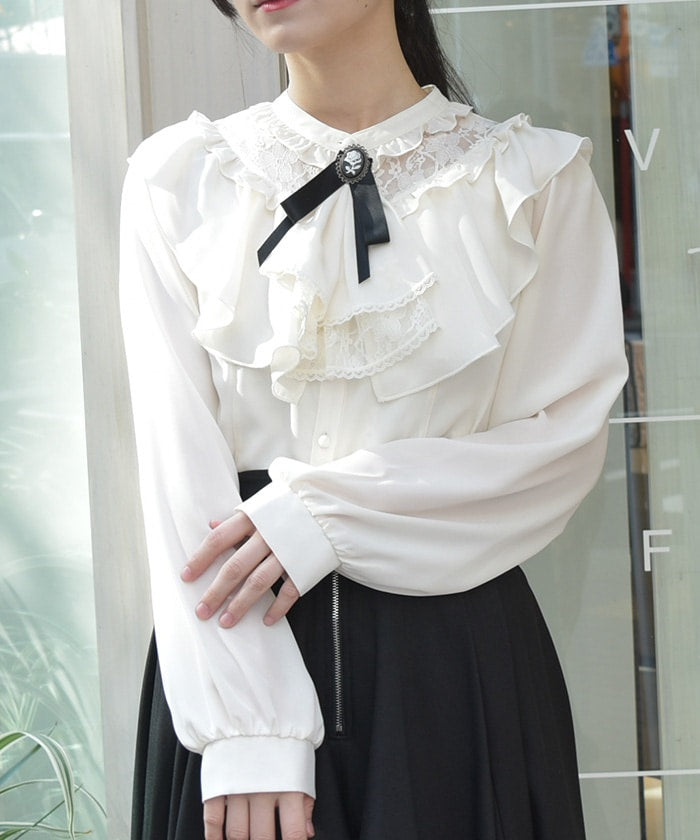 Frill Blouse with Jabot Brooch