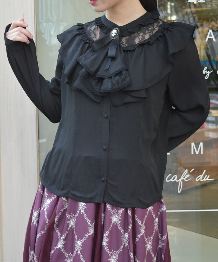 Frill Blouse with Jabot Brooch