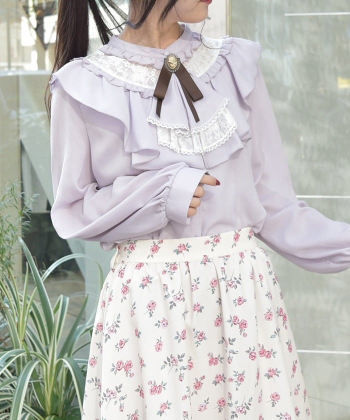 Frill Blouse with Jabot Brooch