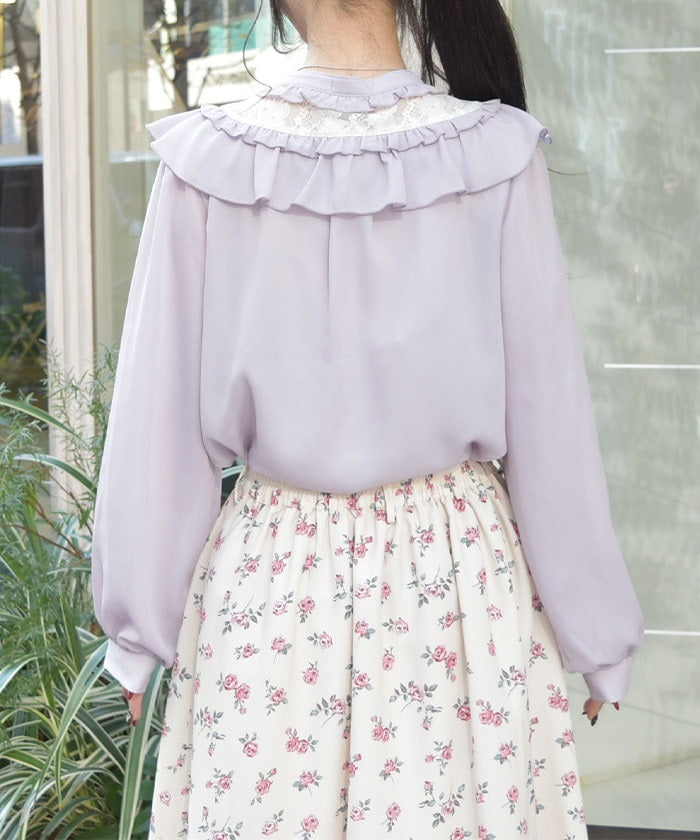 Frill Blouse with Jabot Brooch