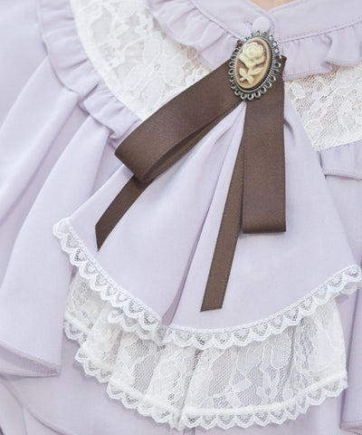 Frill Blouse with Jabot Brooch