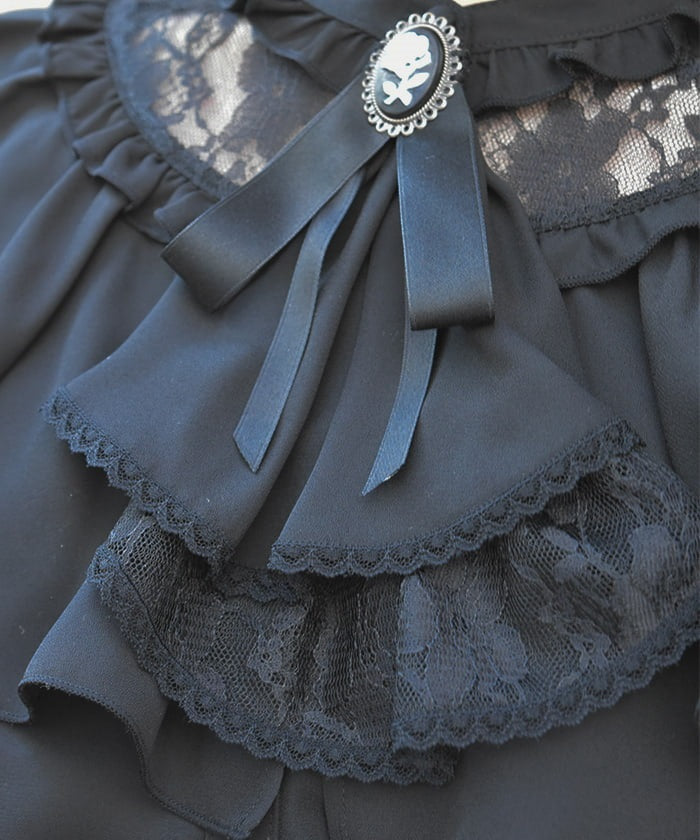 Frill Blouse with Jabot Brooch