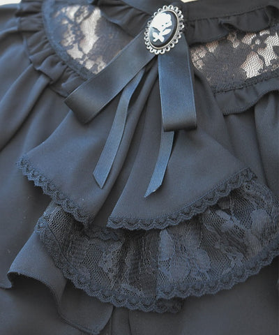 Frill Blouse with Jabot Brooch