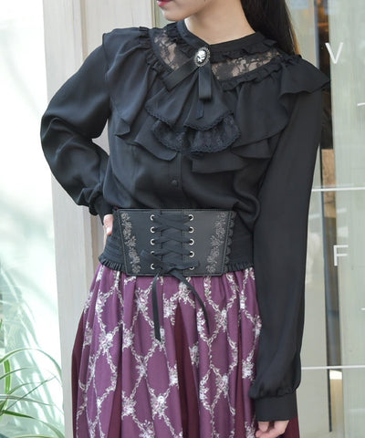 Frill Blouse with Jabot Brooch