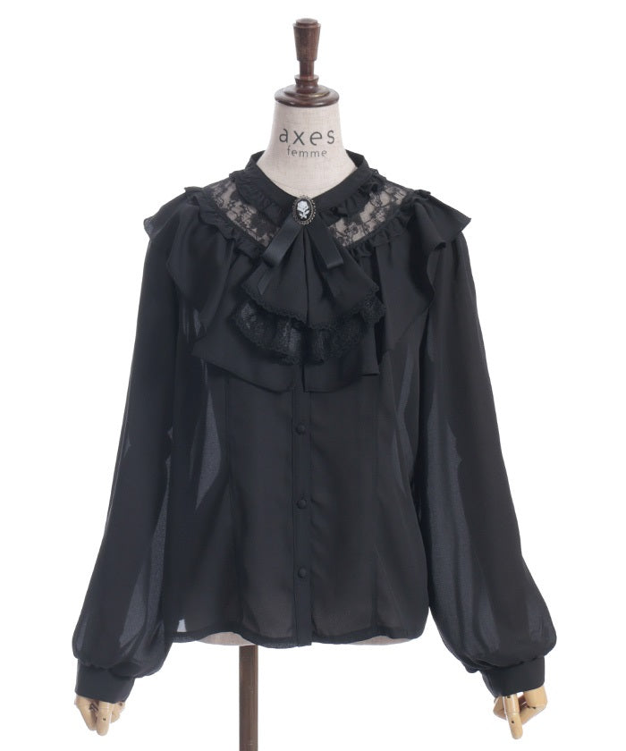 Frill Blouse with Jabot Brooch