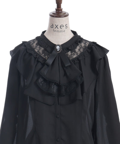 Frill Blouse with Jabot Brooch