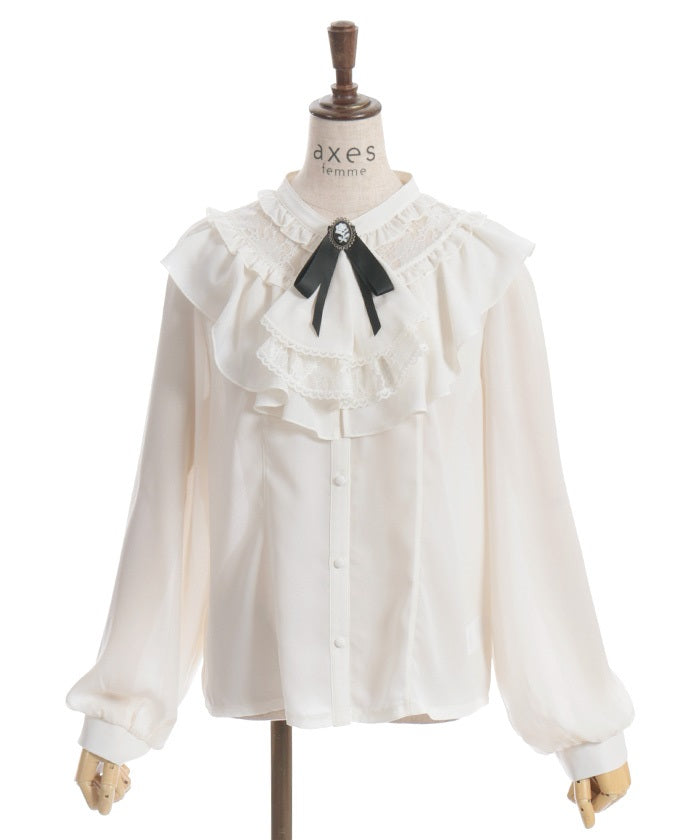 Frill Blouse with Jabot Brooch