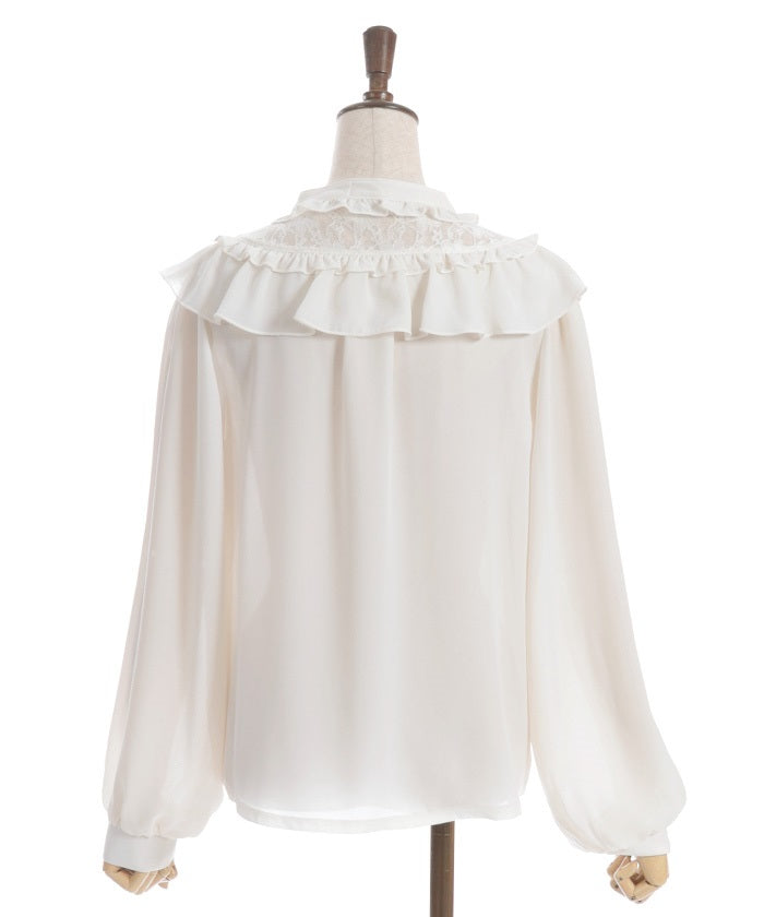 Frill Blouse with Jabot Brooch