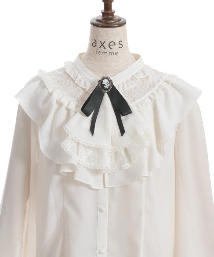 Frill Blouse with Jabot Brooch