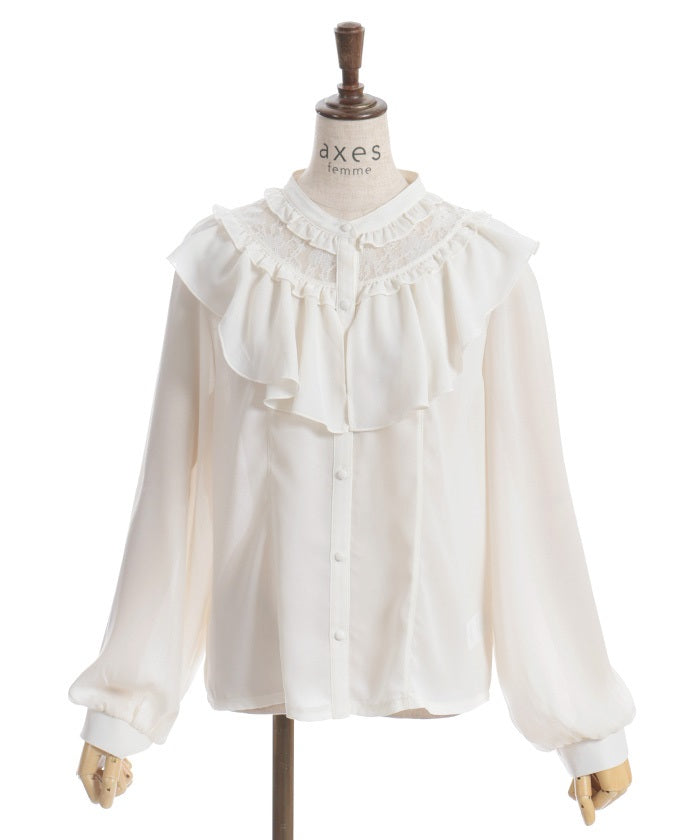 Frill Blouse with Jabot Brooch