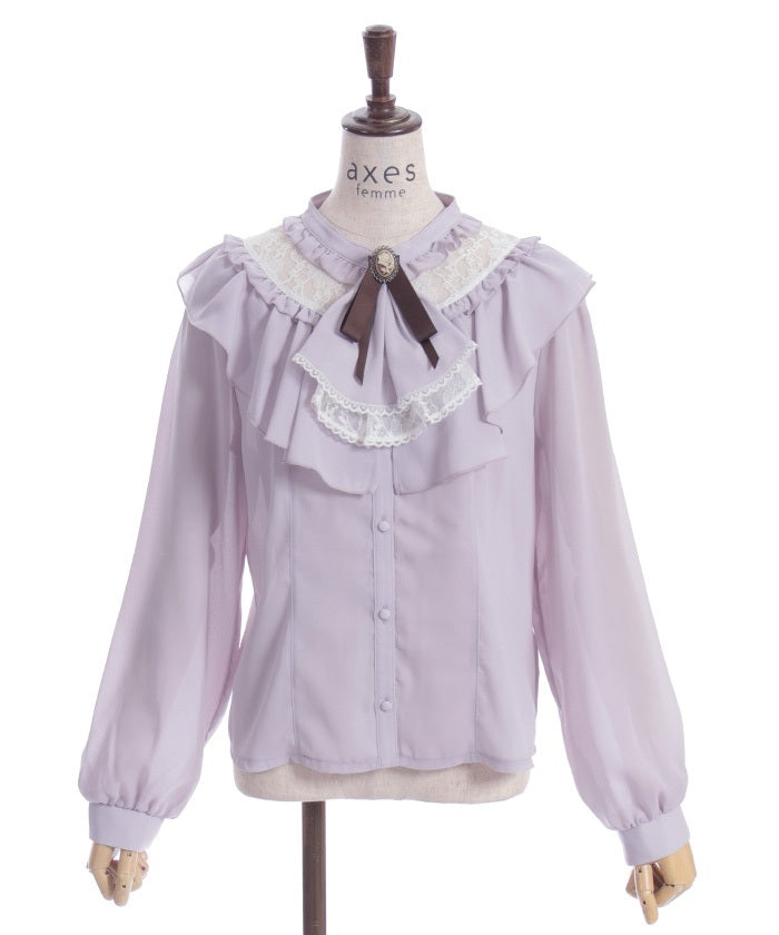 Frill Blouse with Jabot Brooch