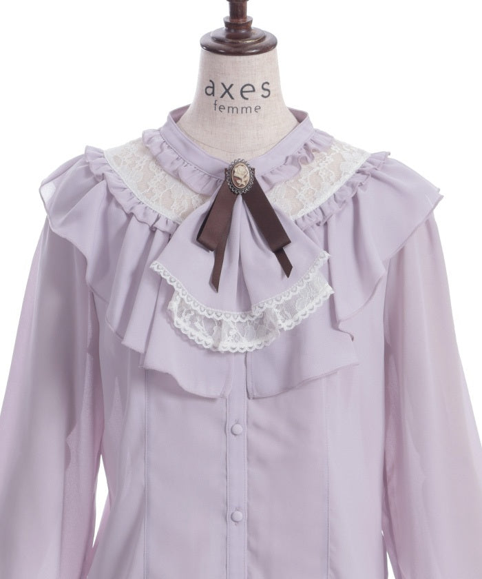 Frill Blouse with Jabot Brooch