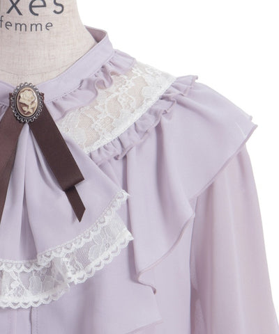 Frill Blouse with Jabot Brooch