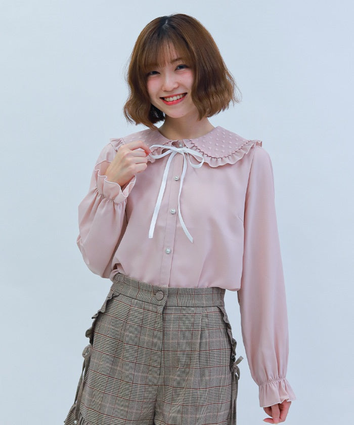 axes femme Chalmiereスクエア開きコットンブラウス（ワイン） axes femme Chalmiereスクエア開きコットンブラウス（ワイン）