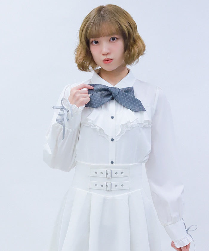 Blouse with 2-Way Striped Tie