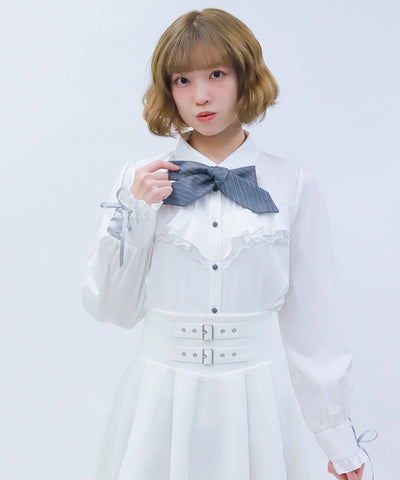 Blouse with 2-Way Striped Tie