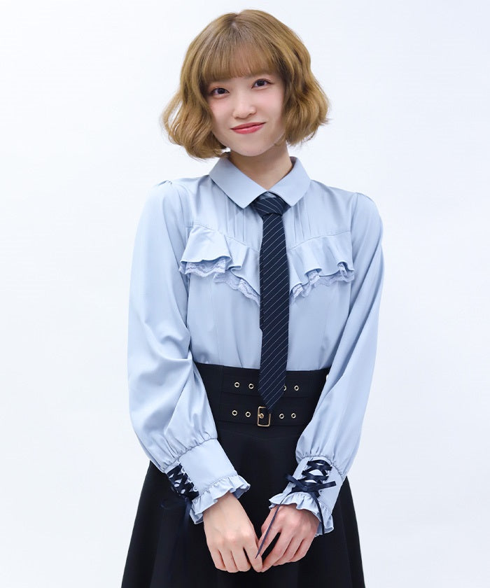 Blouse with 2-Way Striped Tie