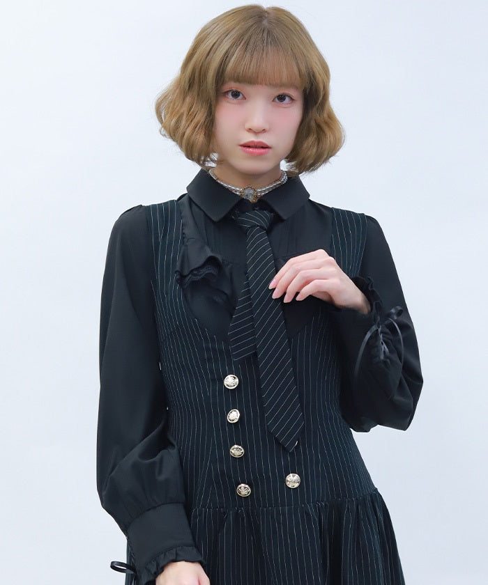 Blouse with 2-Way Striped Tie