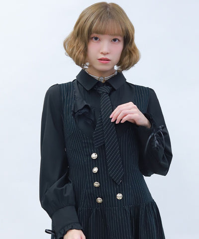 Blouse with 2-Way Striped Tie