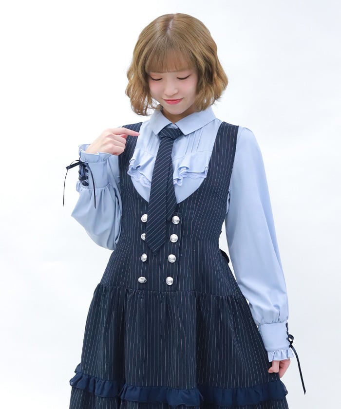 Blouse with 2-Way Striped Tie