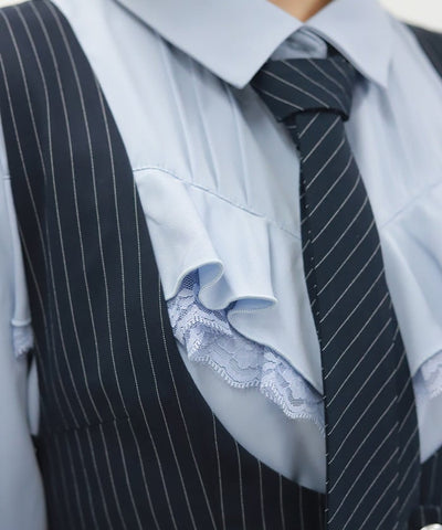 Blouse with 2-Way Striped Tie