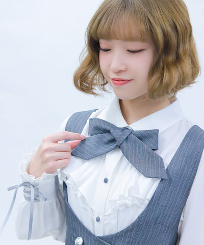 Blouse with 2-Way Striped Tie