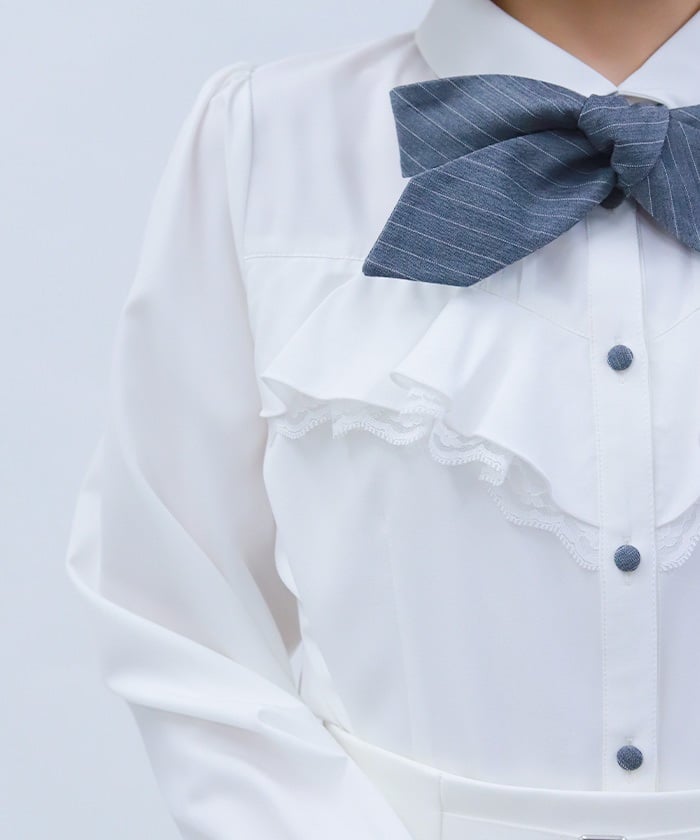 Blouse with 2-Way Striped Tie
