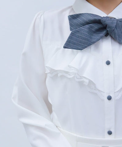 Blouse with 2-Way Striped Tie
