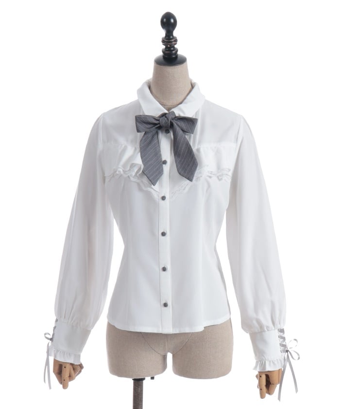 Blouse with 2-Way Striped Tie