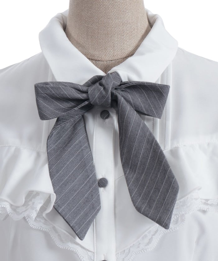 Blouse with 2-Way Striped Tie