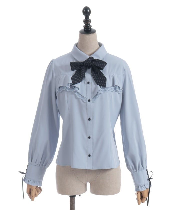 Blouse with 2-Way Striped Tie