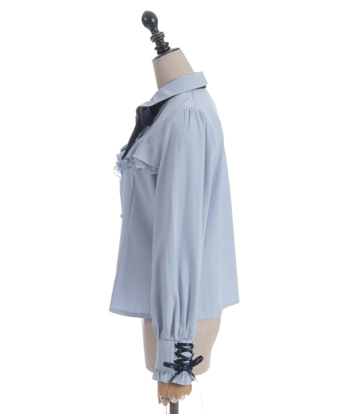 Blouse with 2-Way Striped Tie