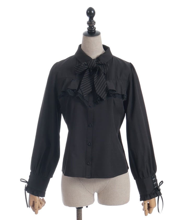 Blouse with 2-Way Striped Tie
