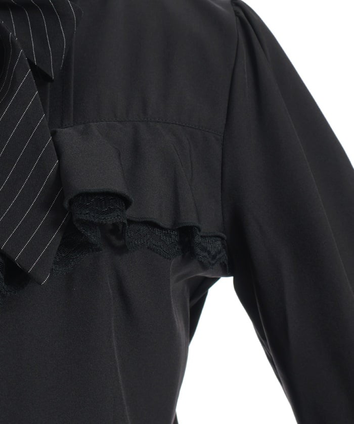 Blouse with 2-Way Striped Tie