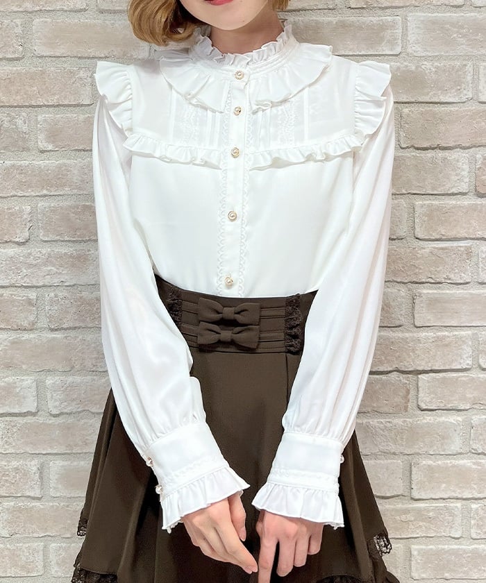 Stand Collar Frill Blouse