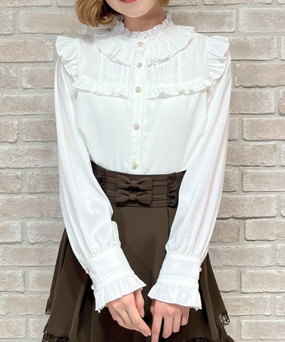 Stand Collar Frill Blouse