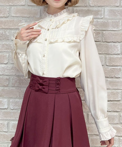 Stand Collar Frill Blouse