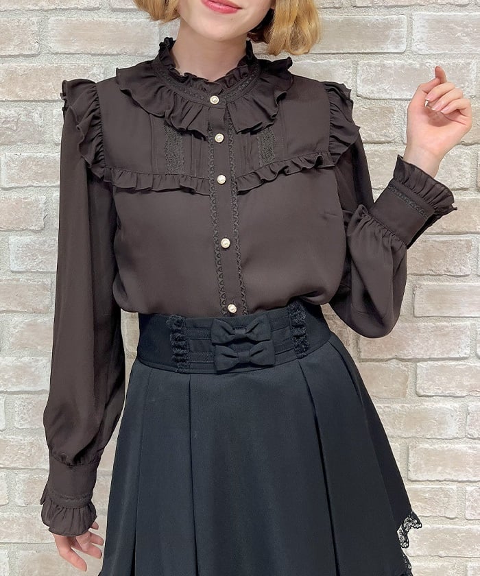 Stand Collar Frill Blouse