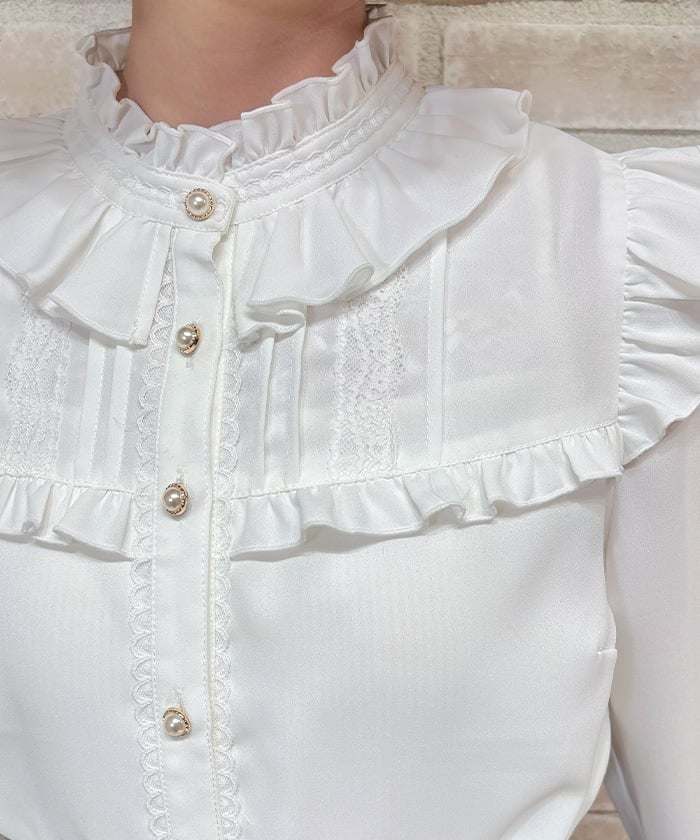 Stand Collar Frill Blouse