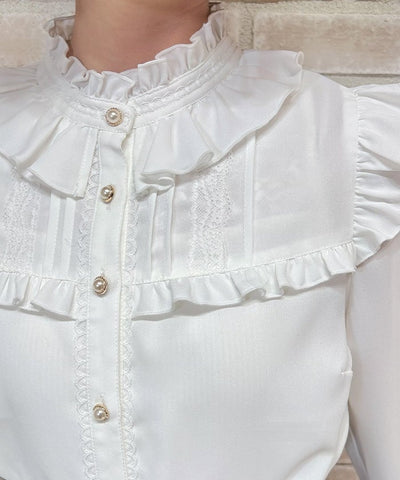 Stand Collar Frill Blouse