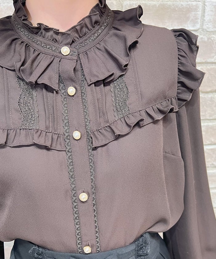 Stand Collar Frill Blouse