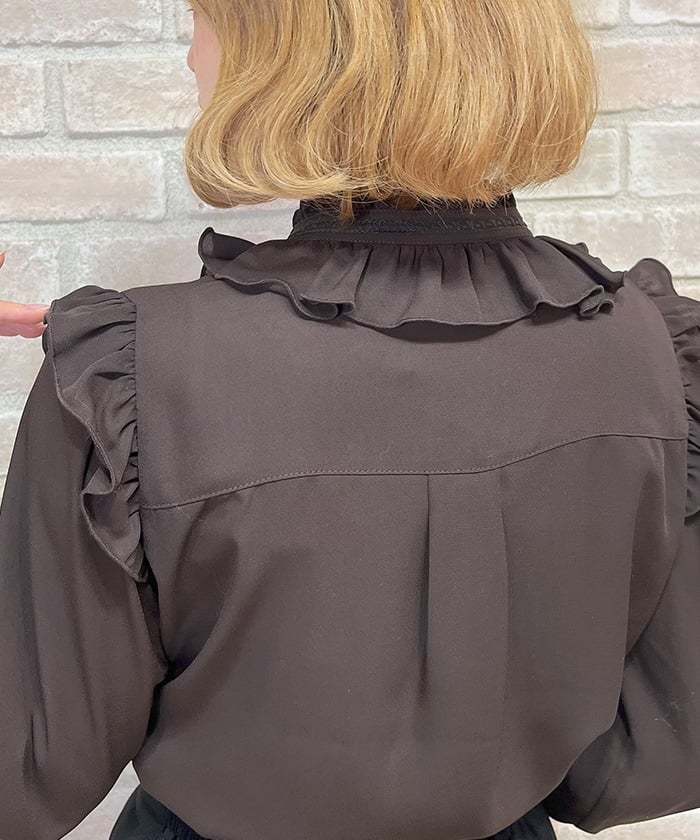 Stand Collar Frill Blouse