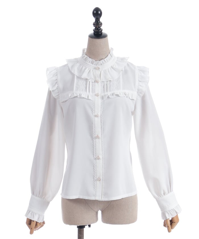 Stand Collar Frill Blouse
