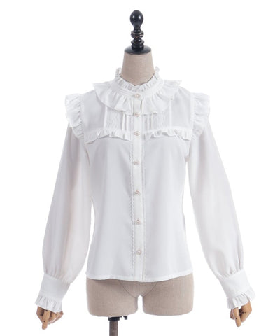 Stand Collar Frill Blouse